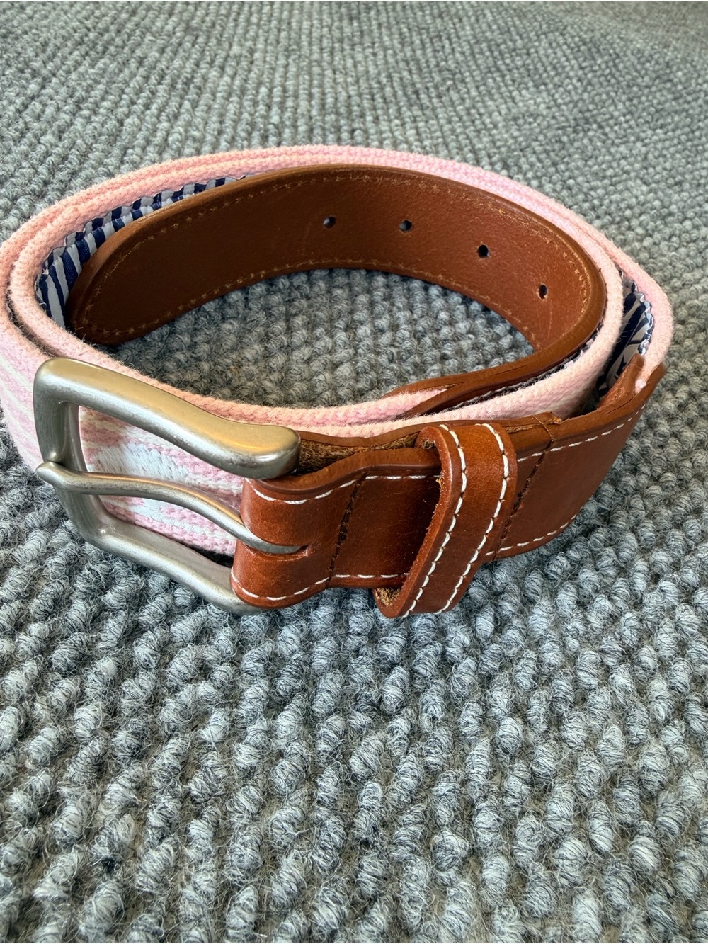 PETER MILLAR Kiawah Island Golf Resort Pink Stripe Tree Canvas Leather Size 38